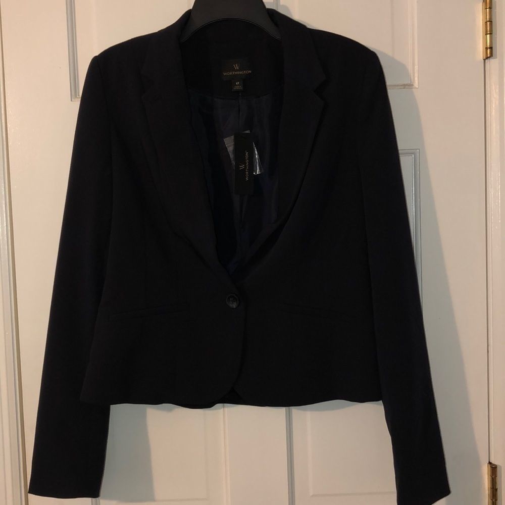 Worthington Navy Tailored Single-Button Blazer, LT